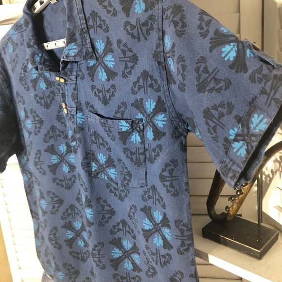 Vintage Boho Shirt Floral Paisley Blue Cotton Size Large - Picture 4 of 8